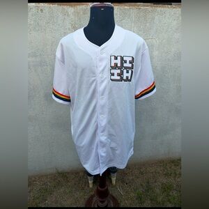 Hawaii's HI Finest Baseball Jersey White Reggae Rainbow Button Shirt Men's 2XL